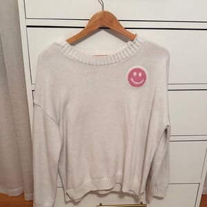 Jessica Simpson Cream Sweater with Pink Smiley